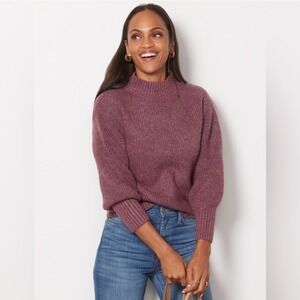 Evereve Women's XL Gianna Sweater Ribbed‎ Knit Balloon Sleeve Marlcherry Pink